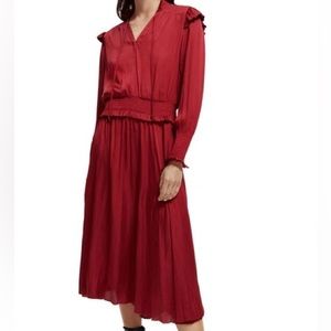 Scotch & Soda smocked red midi dress